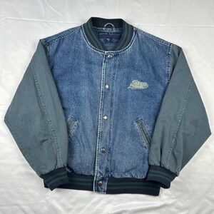 VTG Swingster Mens Denim Jacket Sz Large Stone Container Y2K 90s Varsity Bomber